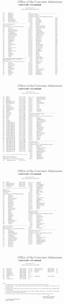 Centre Notice for KU Entrance Test 2016