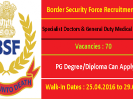 BSF Recruitment 2016 for various Medical Posts