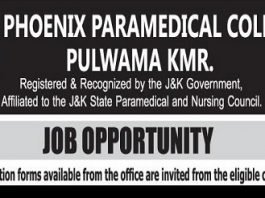 Job opportunity at Phoenix Paramedical College Pulwama