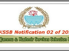 JKSSB Notification 02 of 2016
