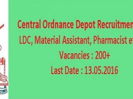 Central Ordnance Depot Recruitment 2016 for 200+ Clerk Posts