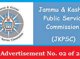 JKPSC Job Advertisement No. 02 of 2016