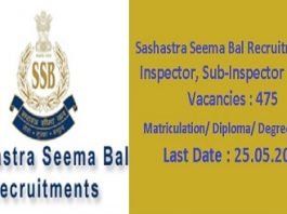 Sashastra Seema Bal 2016 Recruitment for 475 Posts