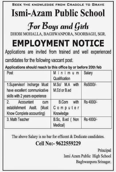 Job vacancies at Ismi-Azam Public School Noorbagh
