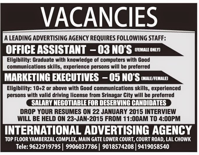 Leading advertising agency requires staff members