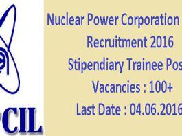 Nuclear Power Corporation of India Recruitment for 128 Stipendiary Trainees
