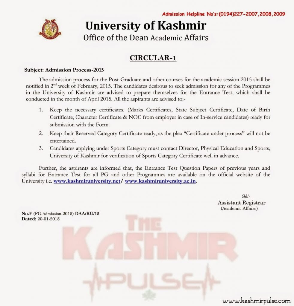 KU Admission Circular I