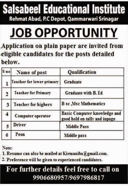 Job opportunity at Salsabeel Educational Institute