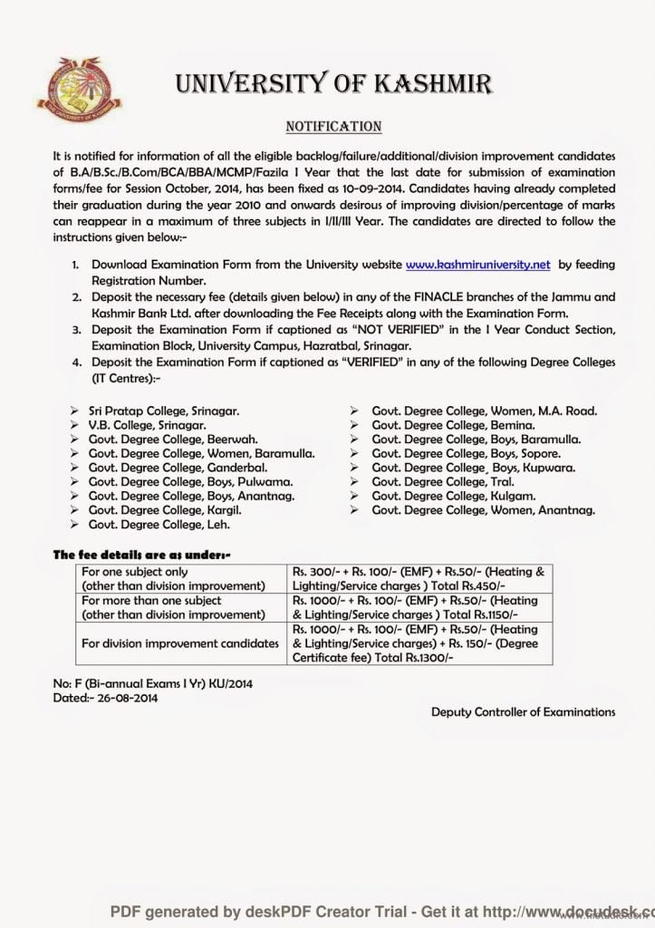 Notification for B.A, B.Sc, B.Com, BBA, BCA, MCMP, Fazila I Year