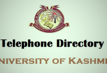 Kashmir University Telephone Directory Kashmir University Telephone Directory