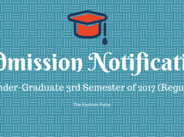 Admission Notice for Undergraduate 3rd Semester, 2017