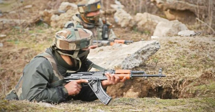 Soldiers take position during encounter Soldiers take position during encounter