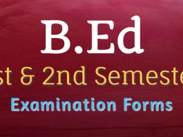 Schedule for Submission of B.Ed Examination Forms for 1st & 2nd Semester