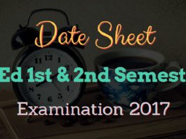 Date Sheet for B.Ed 1st & 2nd Semester Examination 2017