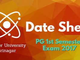 Date Sheet for Cluster University Srinagar PG 1st Semester Exam 2017