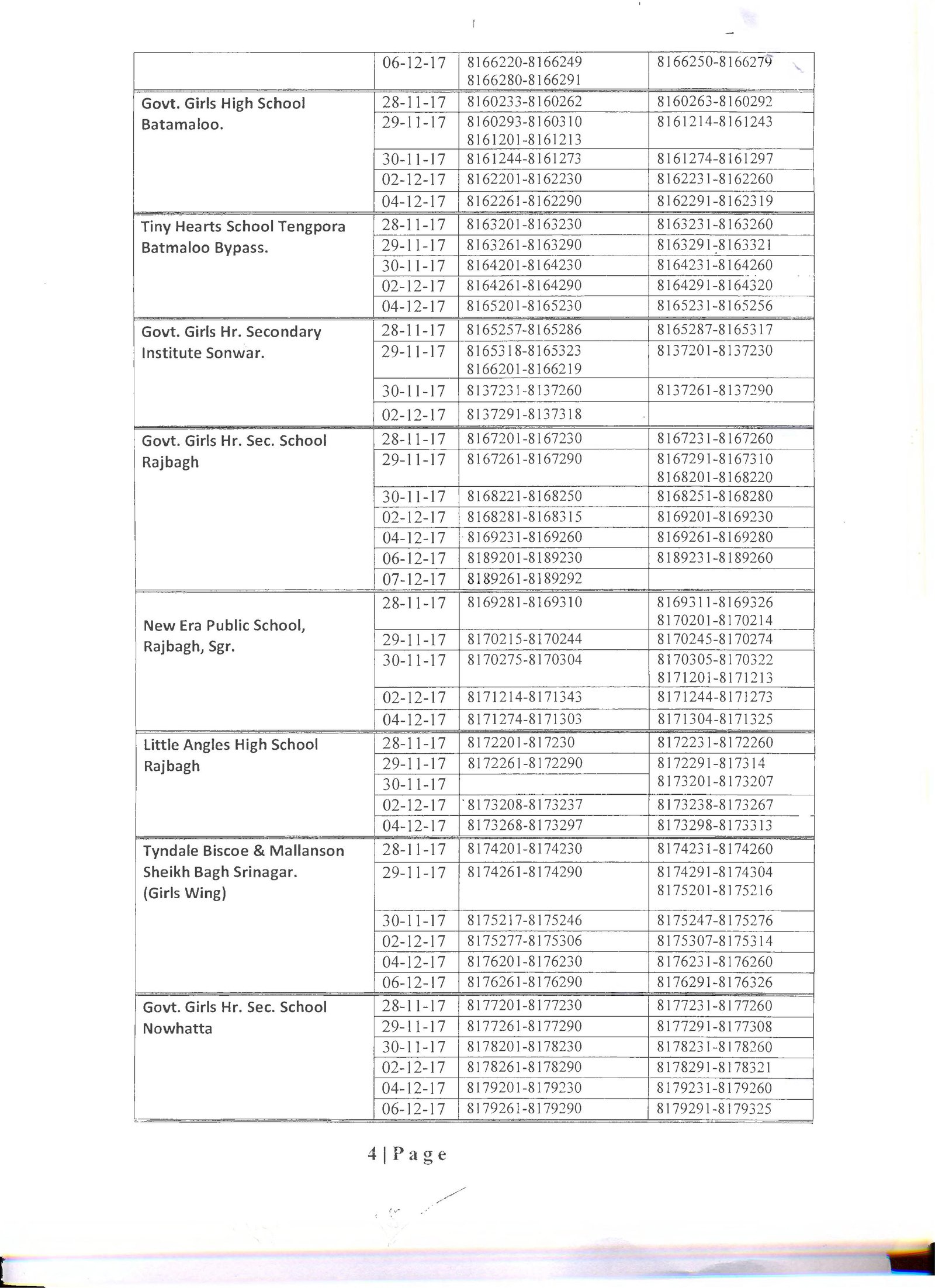 JKBOSE Practical Date Sheet for Class 10th Annual Regular 2017