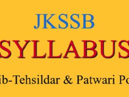 JKSSB Syllabus for Naib-Tehsildar & Patwari Posts