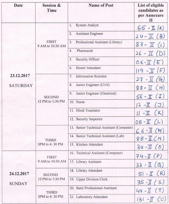 Written Test Schedule for Non-Teaching Posts in Central University of Jammu