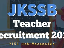 JKSSB Teacher Recruitment 2018 for 2154 Posts