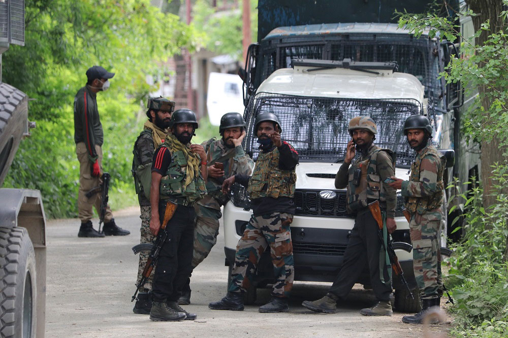 Government forces during a search operation in Kashmir