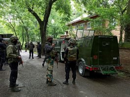 Government forces during a gunfight in south Kashmir