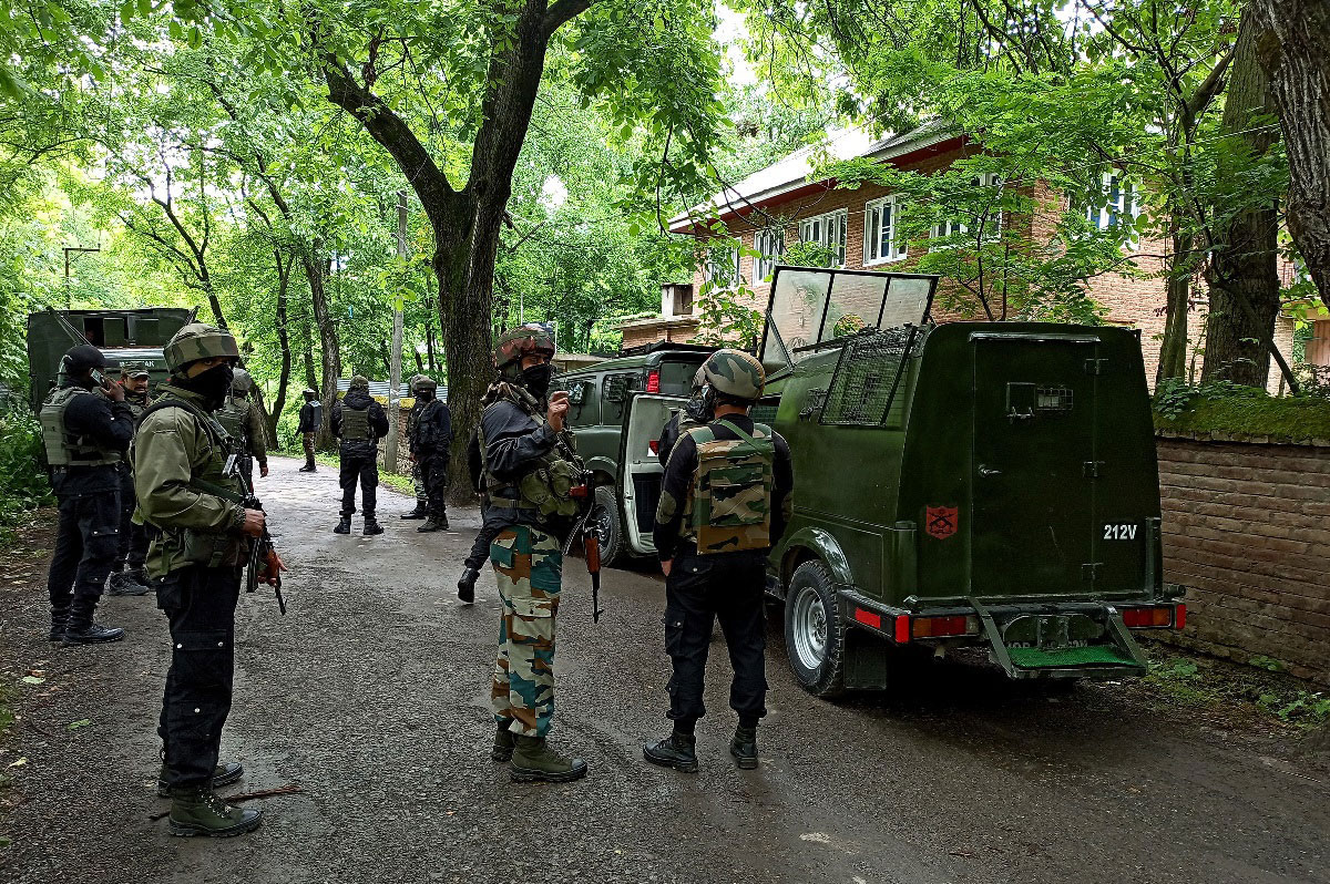 Government forces during a gunfight in south Kashmir