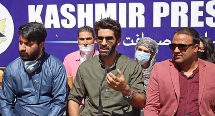 Jammu and Kashmir Socio-Political Movement (JKSPAM) holding press conference in Srinagar