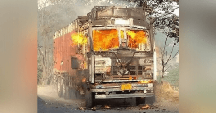 Truck catches fire along Highway at Jawahar Tunnel Truck catches fire along Highway at Jawahar Tunnel
