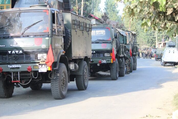 Government forces during a search operation in Kashmir