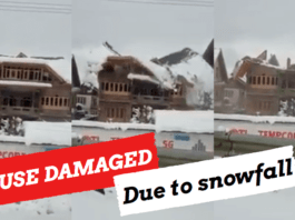 Snowfall - Residential house damaged in Tengpora Byepass