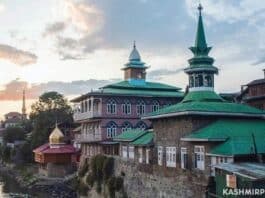 A temple adjacent to a mosque in Srinagar, Kashmir