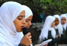 School timings changed in Kashmir as weather improves Kashmiri girl students during morning assembly in a school