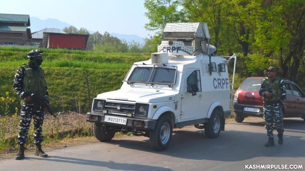 Kokernag Encounter: Search to flush out terrorists continues; additional forces deployed CRPF men stand guard during a gunfight in Kashmir