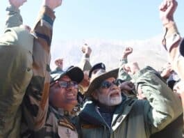 Narendra Modi during Diwali festival celebrations with members of the Armed Forces in Kargil
