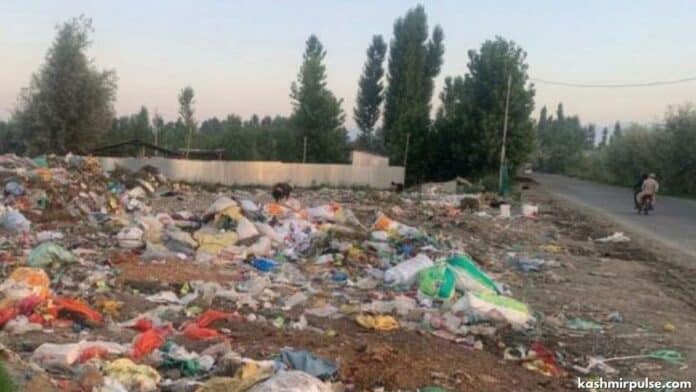Municipal Committee Pulwama dumps garbage along roadside in Pulwama