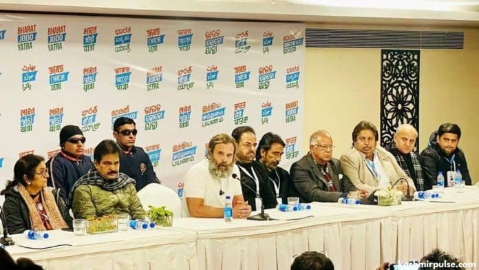 Rahul Gandhi during interaction with media in Srinagar