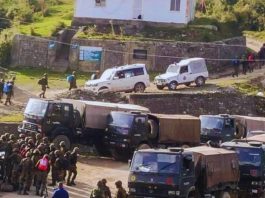 Security forces at Surankote in Poonch, where five Army personnel were killed in an encounter with militants on Monday.