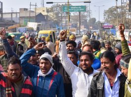 Truck drivers protesting against hit and run law in Ghaziabad on January 2