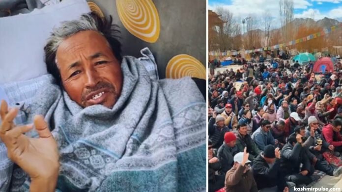 Environmentalist Sonam Wangchuk along with his supporters during the hunger strike