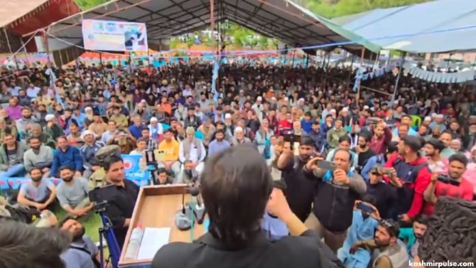 Sajjad Gani Lone during a rally in Budgam