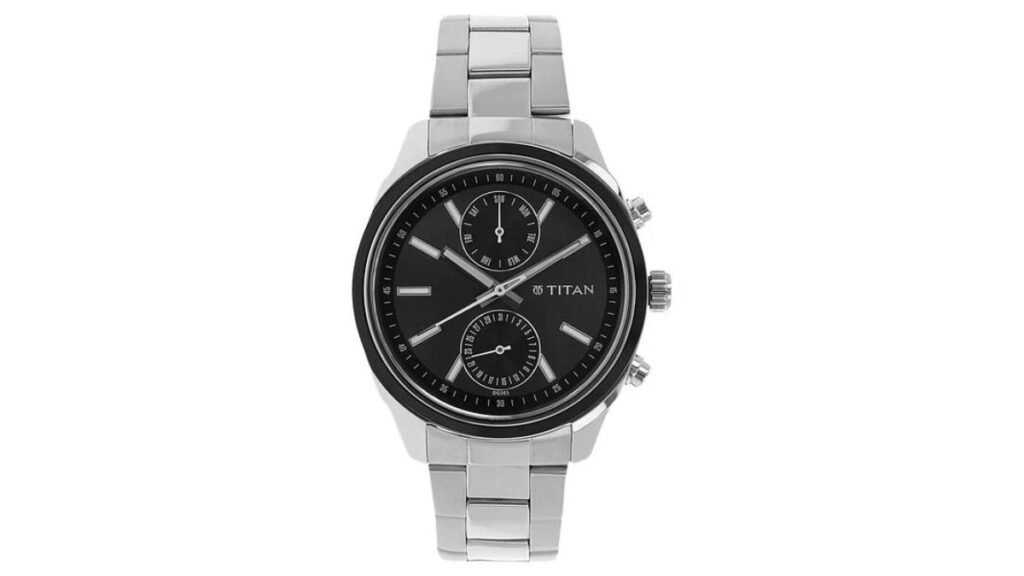 Titan Men's Metropolitan Luxe Multifunction dark grey Dial with Two-Tone Stainless Steel Bracelet Watch