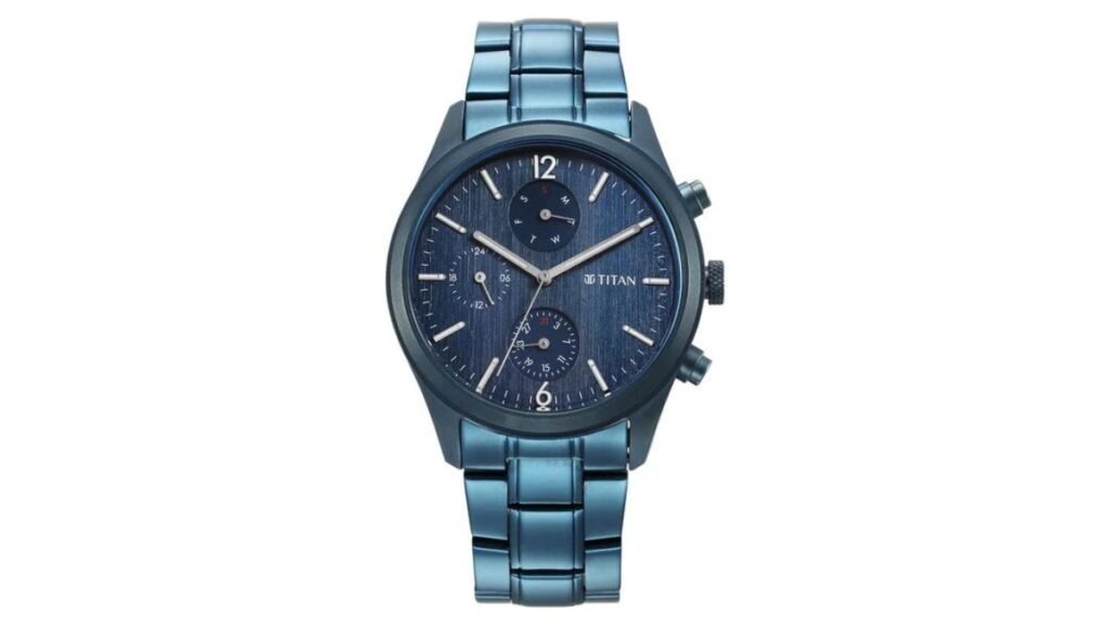 Titan Neo Splash Blue Dial Quartz Multifunction Stainless Steel Strap Watch for Men