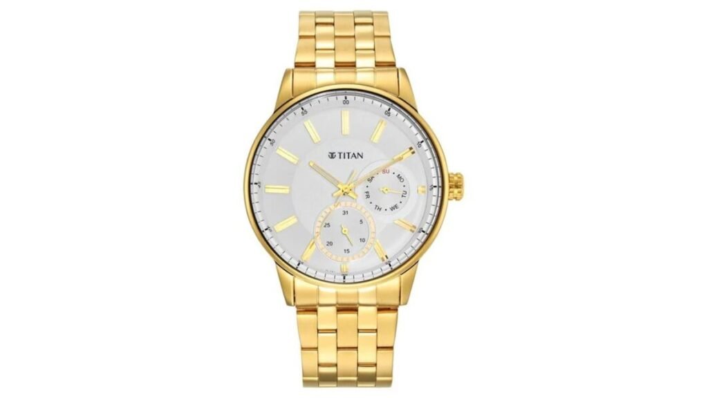 Titan Quartz Analog White Dial Stainless Steel Strap Watch for Men
