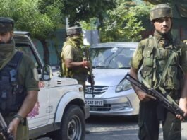 Jammu & Kashmir Police Special Operations Group (SOG) personnel stand guard outside Civil Secretariat in Jammu