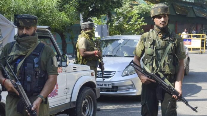 Jammu & Kashmir Police Special Operations Group (SOG) personnel stand guard outside Civil Secretariat in Jammu