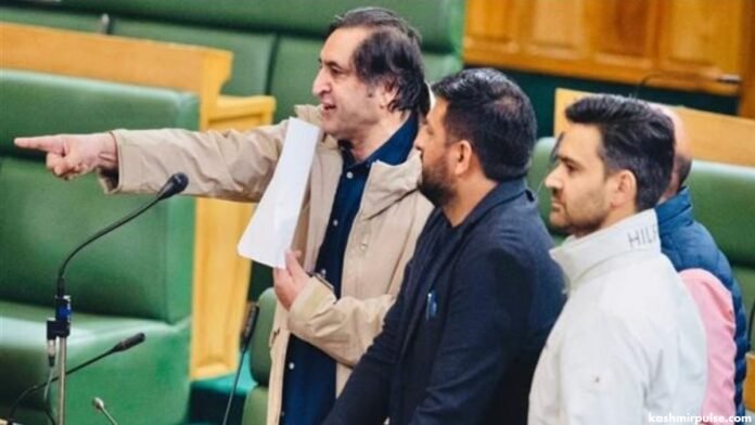 Sajjad Gani Lone (PC), Fayaz Mir (PDP) and Waheed Para in J&K Legislative Assembly Sajjad Gani Lone (PC), Fayaz Mir (PDP) and Waheed Para in J&K Legislative Assembly