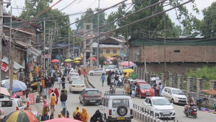 An aerial view of market in Pulwama town area An aerial view of market in Pulwama town area