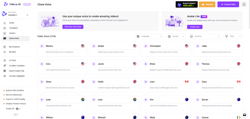 Vidnoz AI - Select a Voice