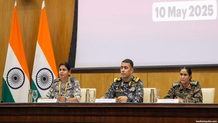Commodore Nair appeared before the Media along with Colonel Sofiya Qureshi and Wing Commander Vyomika Singh