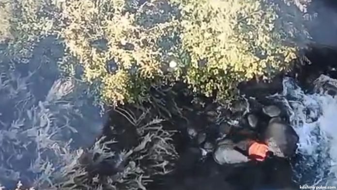 Screengrab of the drone footage in which the youth is seen 'jumping' into the river